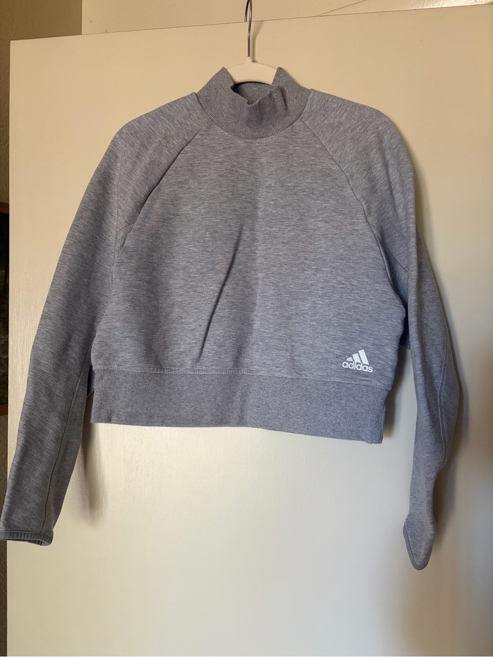 adidas Women's Light Gray Cropped Turtleneck Sweatshirt